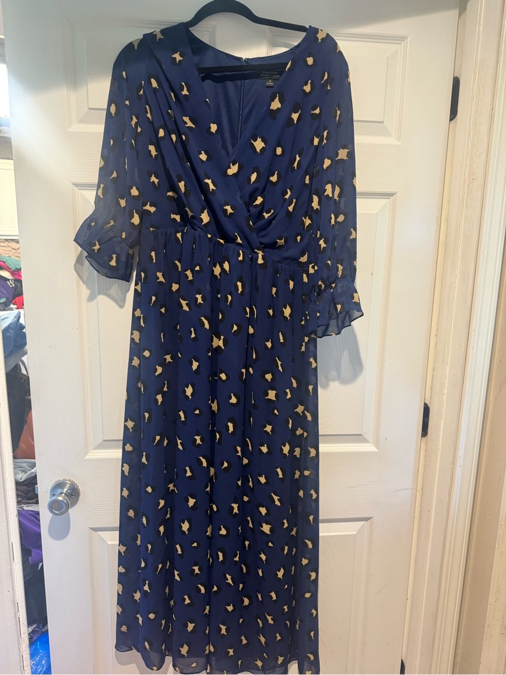 Tahari Woman Navy Maxi Dress with Yellow Floral Print